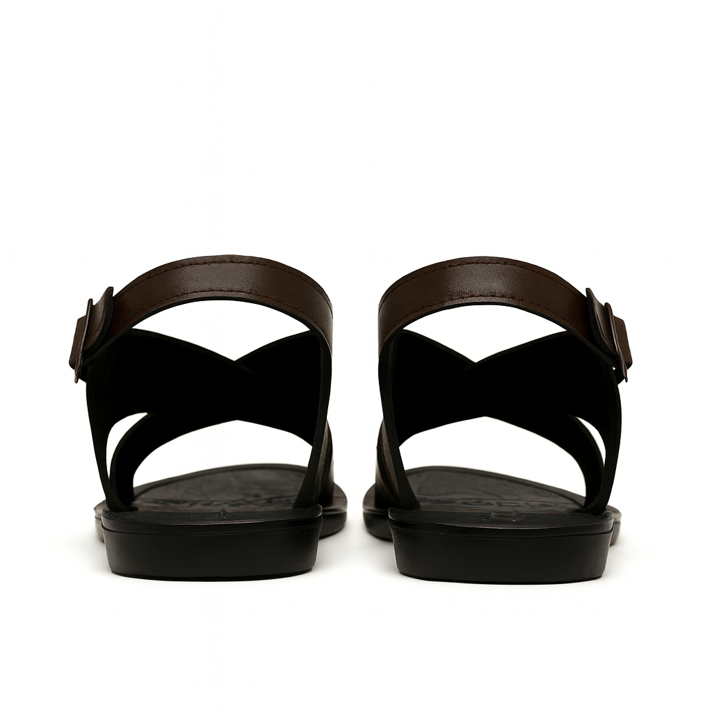 Durable men Dark Brown Leather Sandals with Rubber Sole