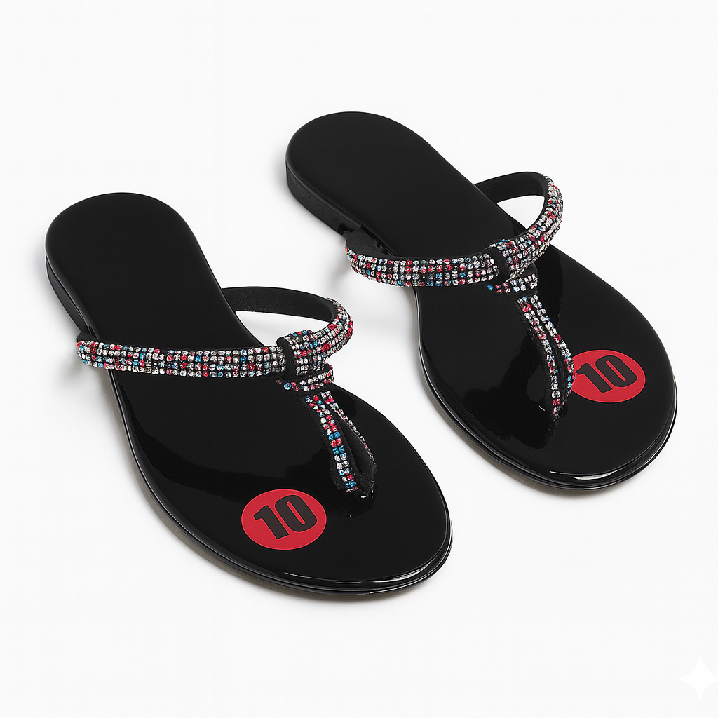 Durable Women Stylish Flat Sandals with Rhinestone Straps