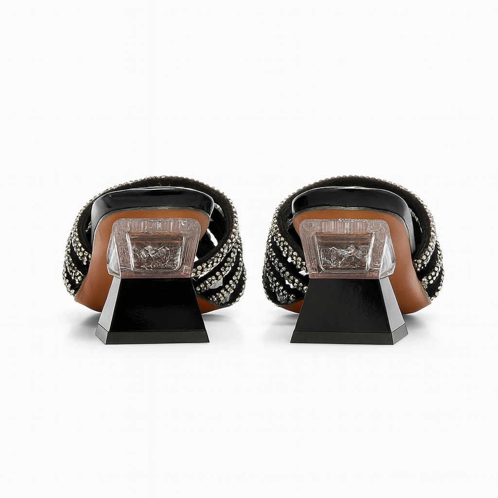 Durable Women Slip On Heeled Sandals with Rhinestone Embellishments