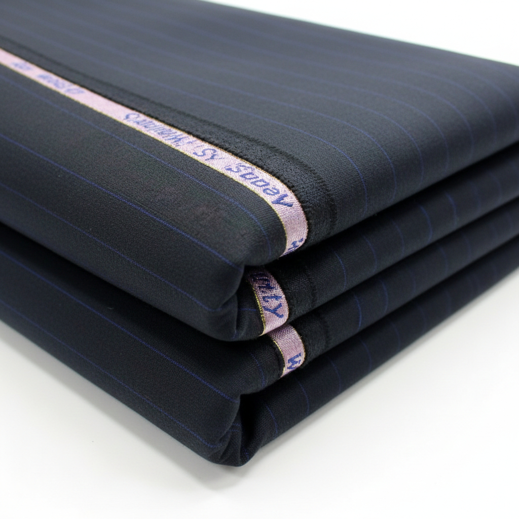 Black with Blue Stripes Extrafine Italian Cashmere wool Super 180S
