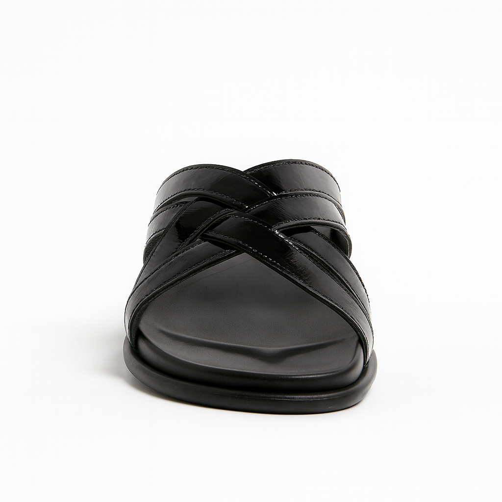Classic Men Black Cross Strap Slip On Sandals