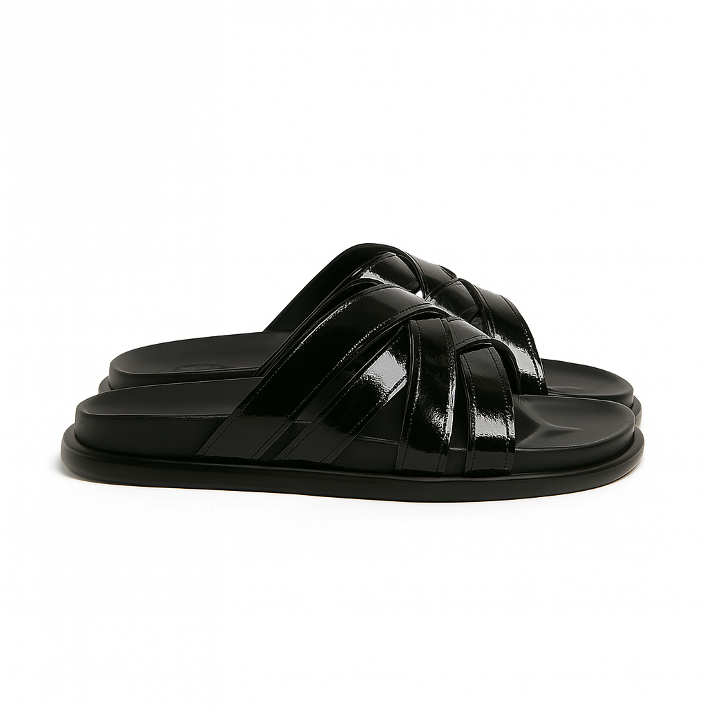 Classic Men Black Cross Strap Slip On Sandals