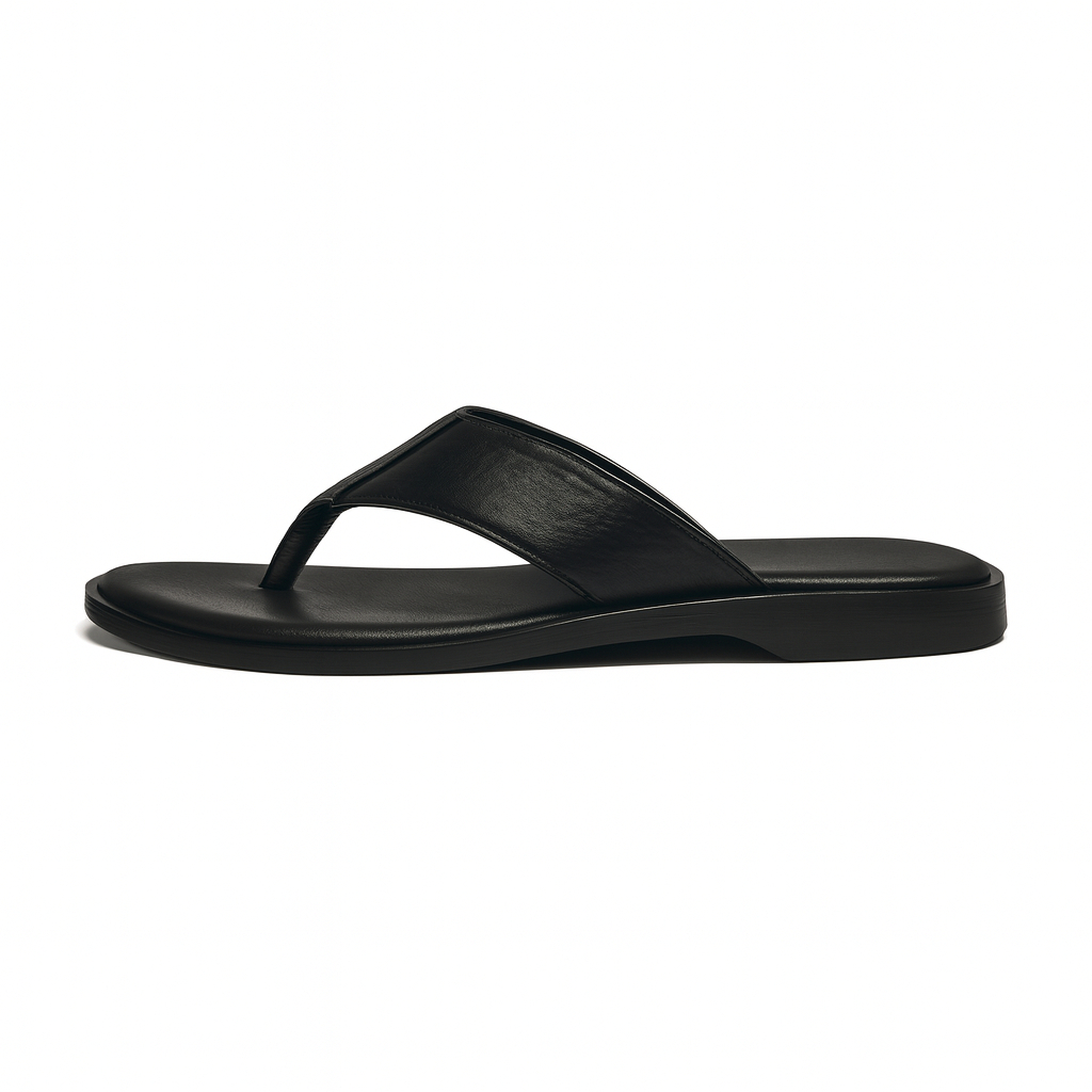 Premium Men Black Leather Slip On Toe Sandals