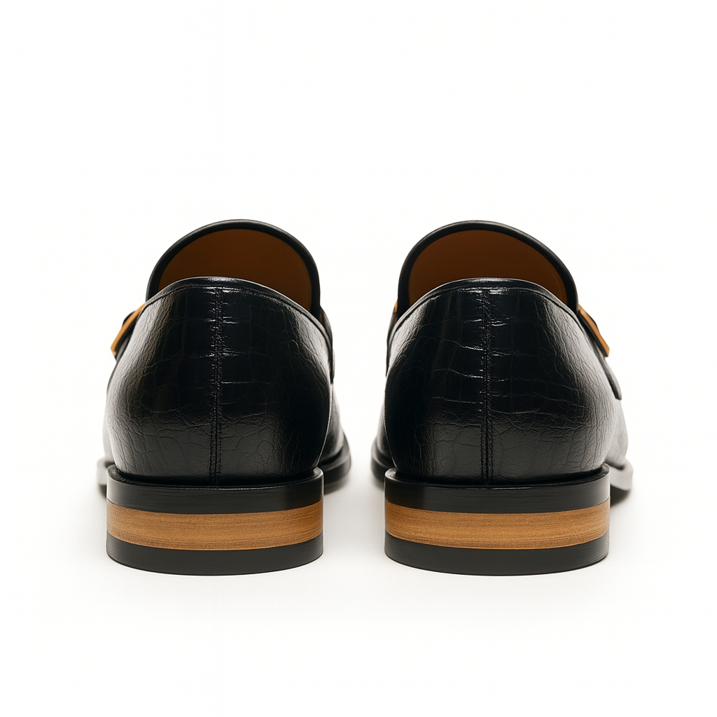 Luxury Men Black Crocodile Pattern Formal Shoes with Buckle Detail