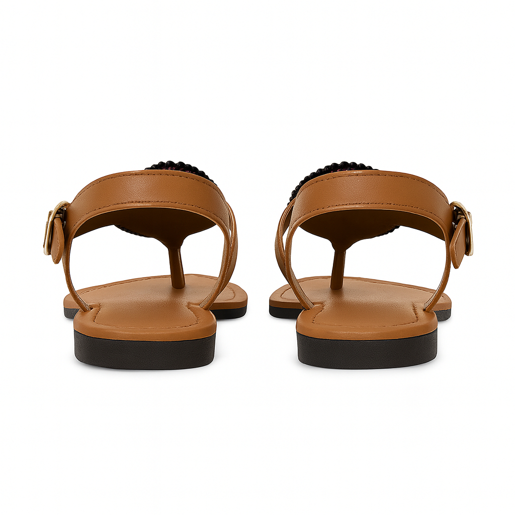 Brown Leather Beaded Sandals