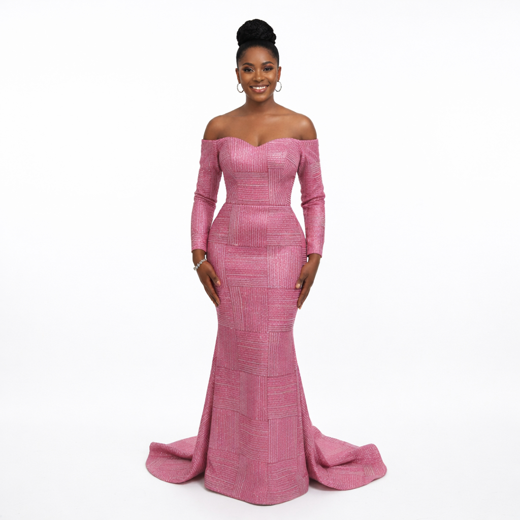 Luxury Pink Geometric Shiny Brocade Fabric