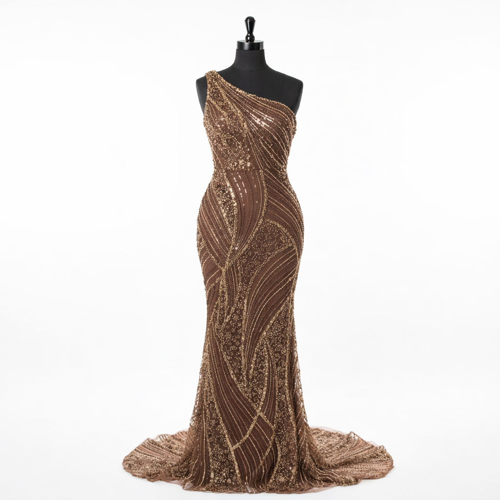 Luxury Chocolate Brown Hand Beaded Lace Fabric with Sequins and Crystal Embellishments