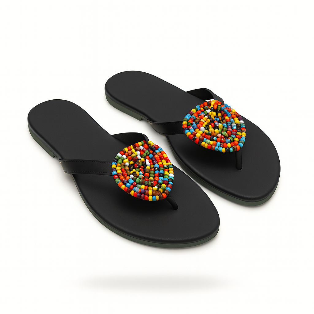 Handmade Beaded Leather Slippers