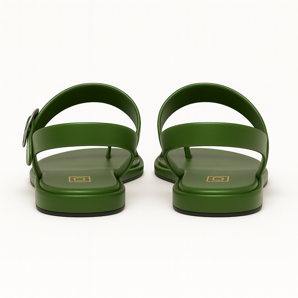 Glossy Green Leather Slide Sandals