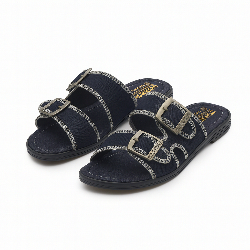 Casual Open Toe Slip On Denim Sandals with Adjustable Buckles