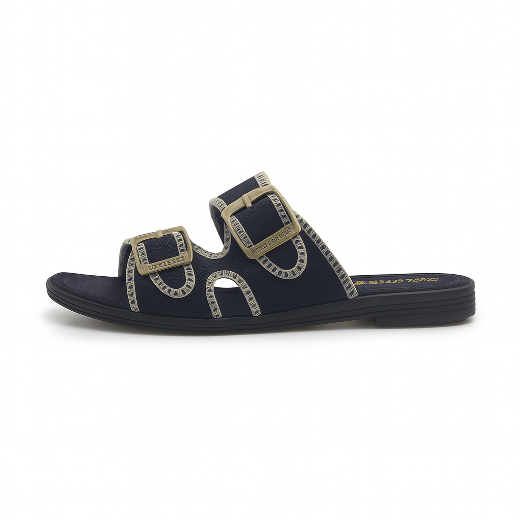 Casual Open Toe Slip On Denim Sandals with Adjustable Buckles