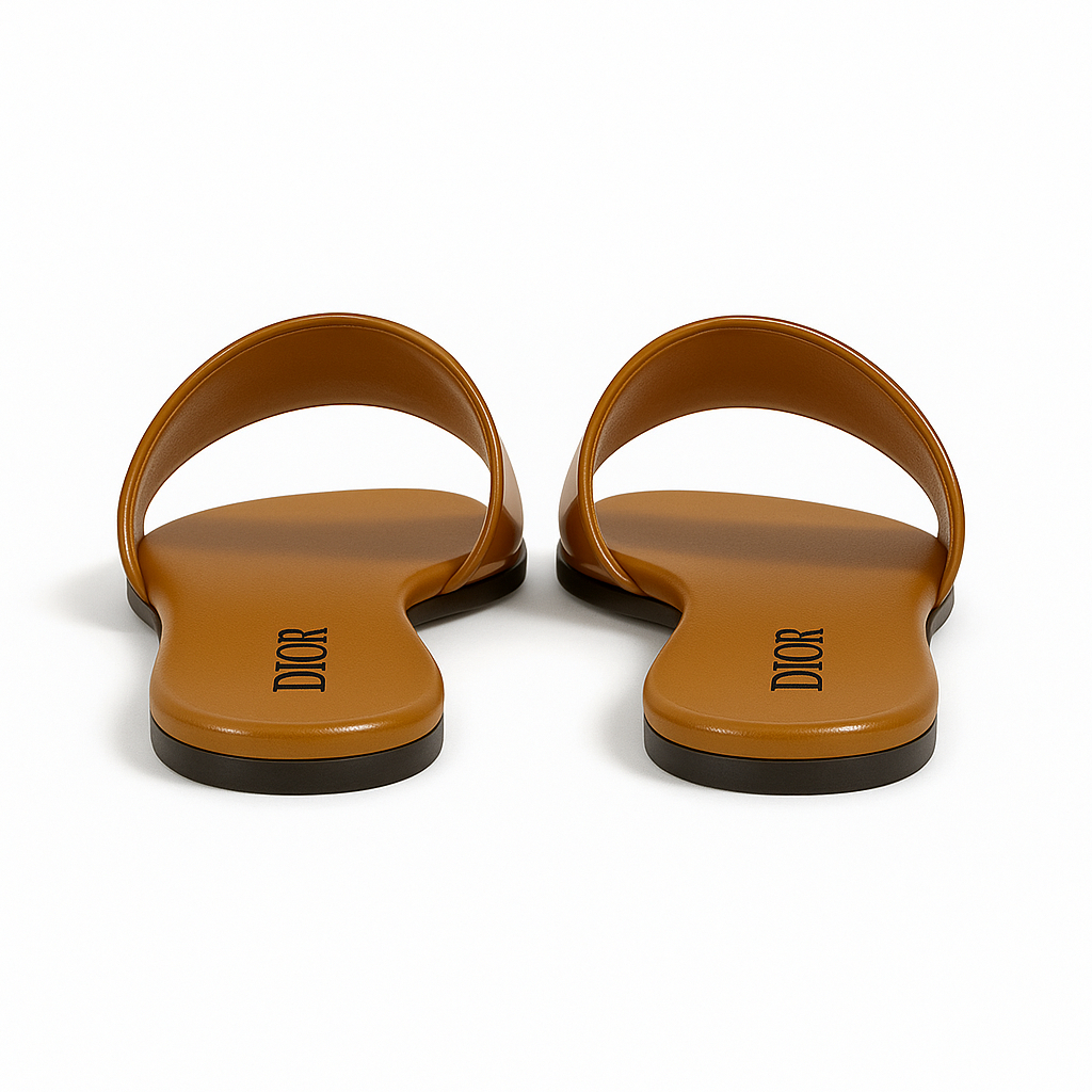 Glossy Brown Designer Slide Sandals