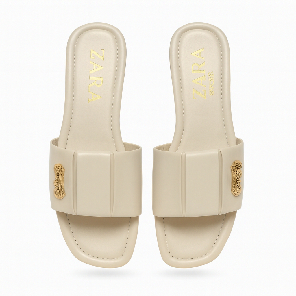 Cream Glossy Slide Sandals