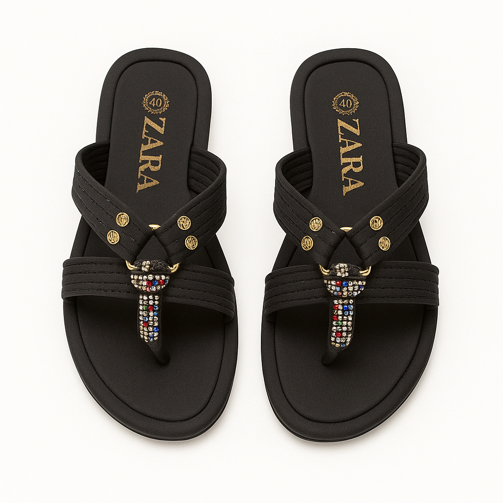Black Rhinestone Cross Toe Sandals