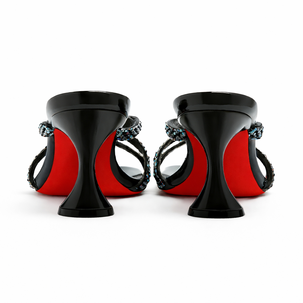 Black Rhinestone Cross Strap Sandals