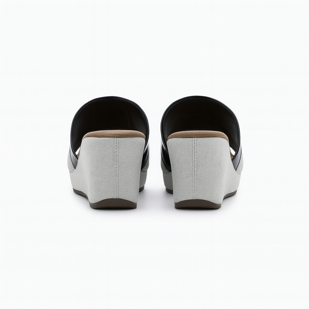 Black and Silver Bow Wedge Sandals