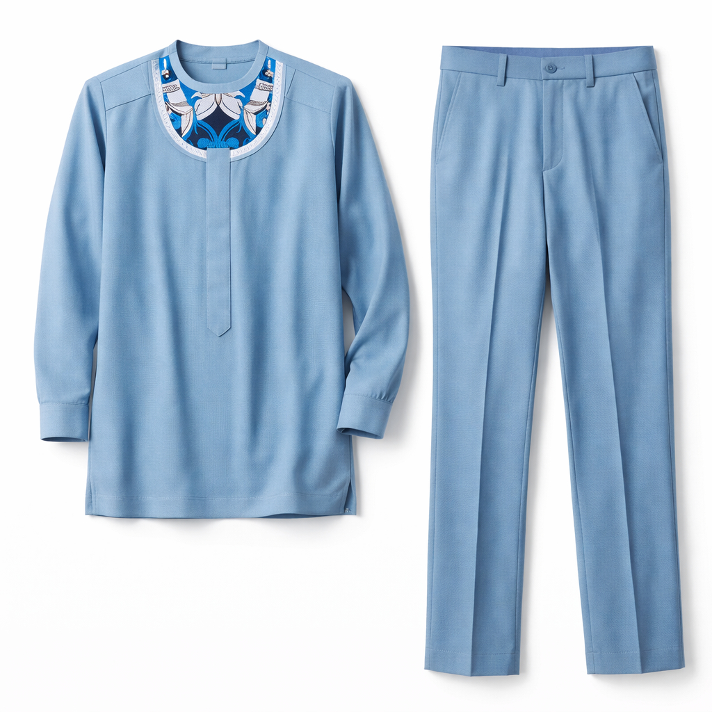Quality Men Sky Blue Two Piece Set