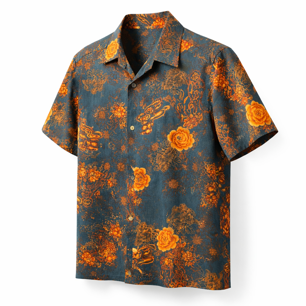 Quality Men Vintage Floral Print Short Sleeve Shirt