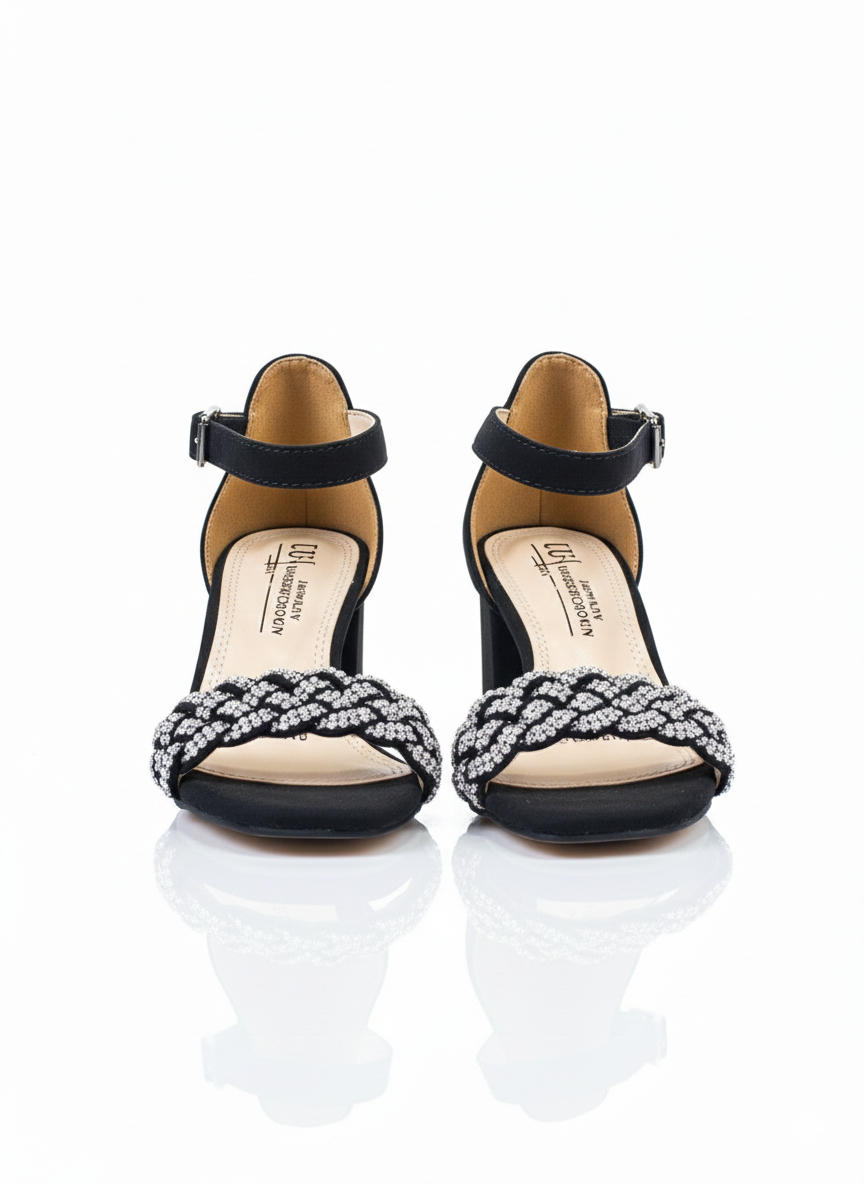 Elegant Womens Open Toe Heeled Sandals with Floral Rhinestone Embellishments