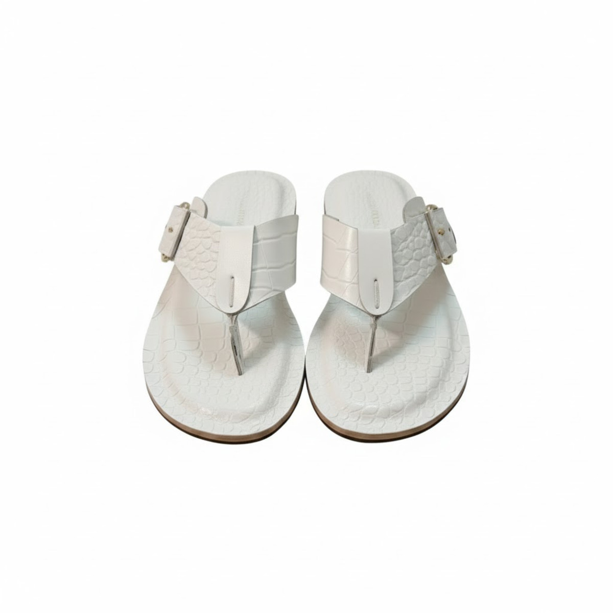 White Crocodile Embossed Thong Style Sandals