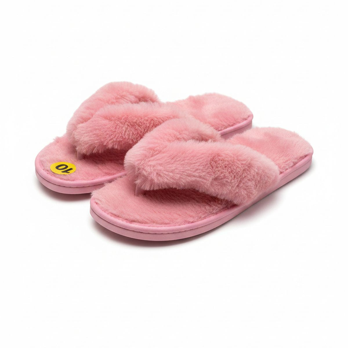Women Pink Faux Fur Crisscross Strap Slipper