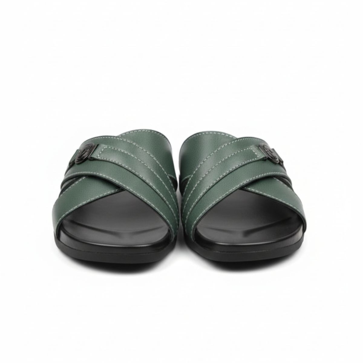 Stylish Green Slip On Sandals with Crisscross Straps