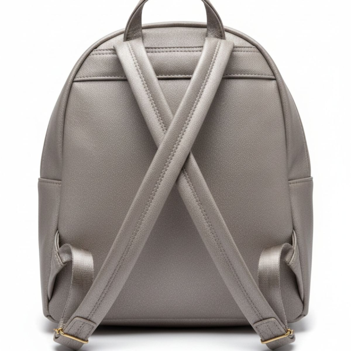 Stylish Metallic Silver Backpack with Hello Kitty Emblem