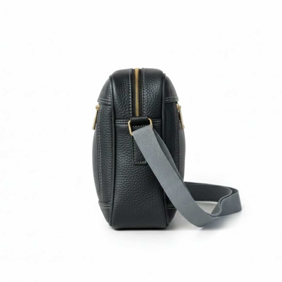 Compact Black Crossbody Shoulder Bag with Gold Accents