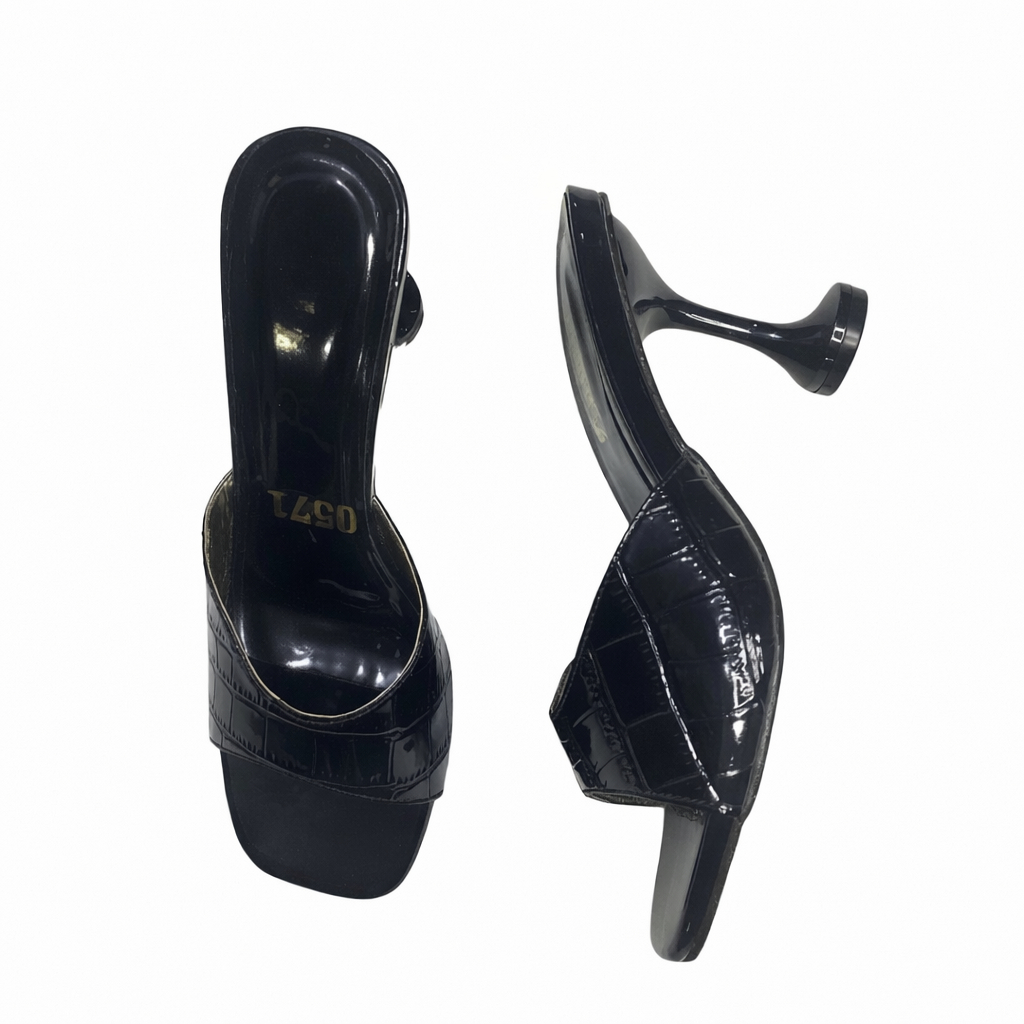 Quality Women Open Toe Mule Heels with Crocodile Embossed leather pattern