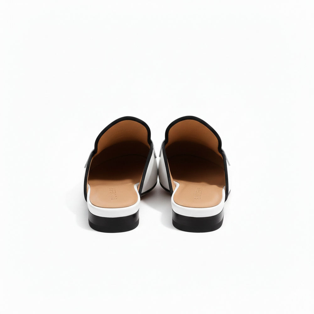 Stylish White Leather Slip On Loafer with Gold Buckle