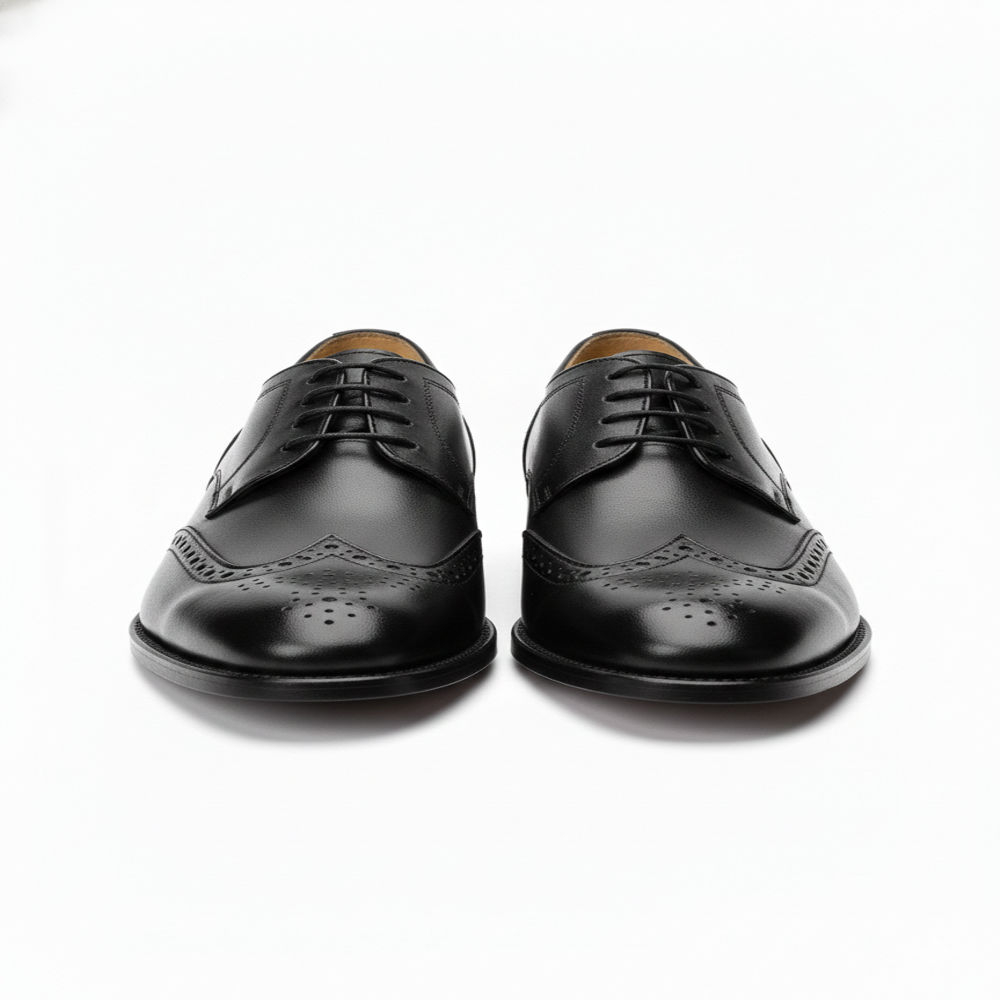 Mens Black Leather Oxford Shoes with Brogue Detailing