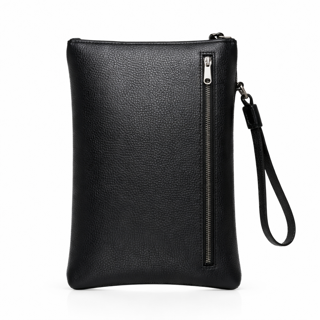 Black Textured Leather Pouch