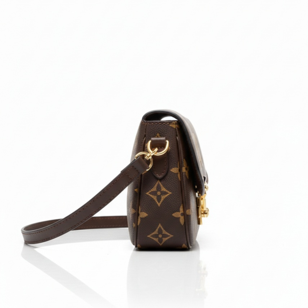 Brown Faux Leather Crossbody Bag with Gold Tone Details