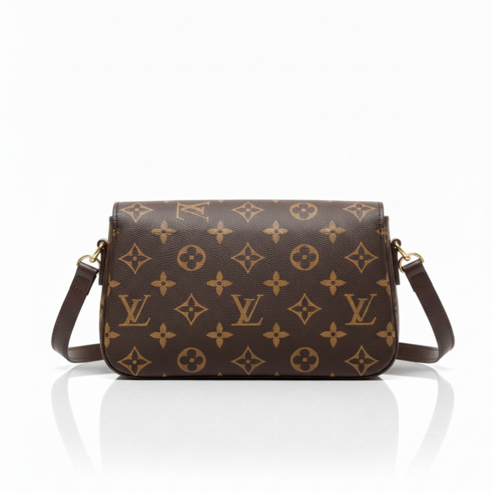 Brown Faux Leather Crossbody Bag with Gold Tone Details