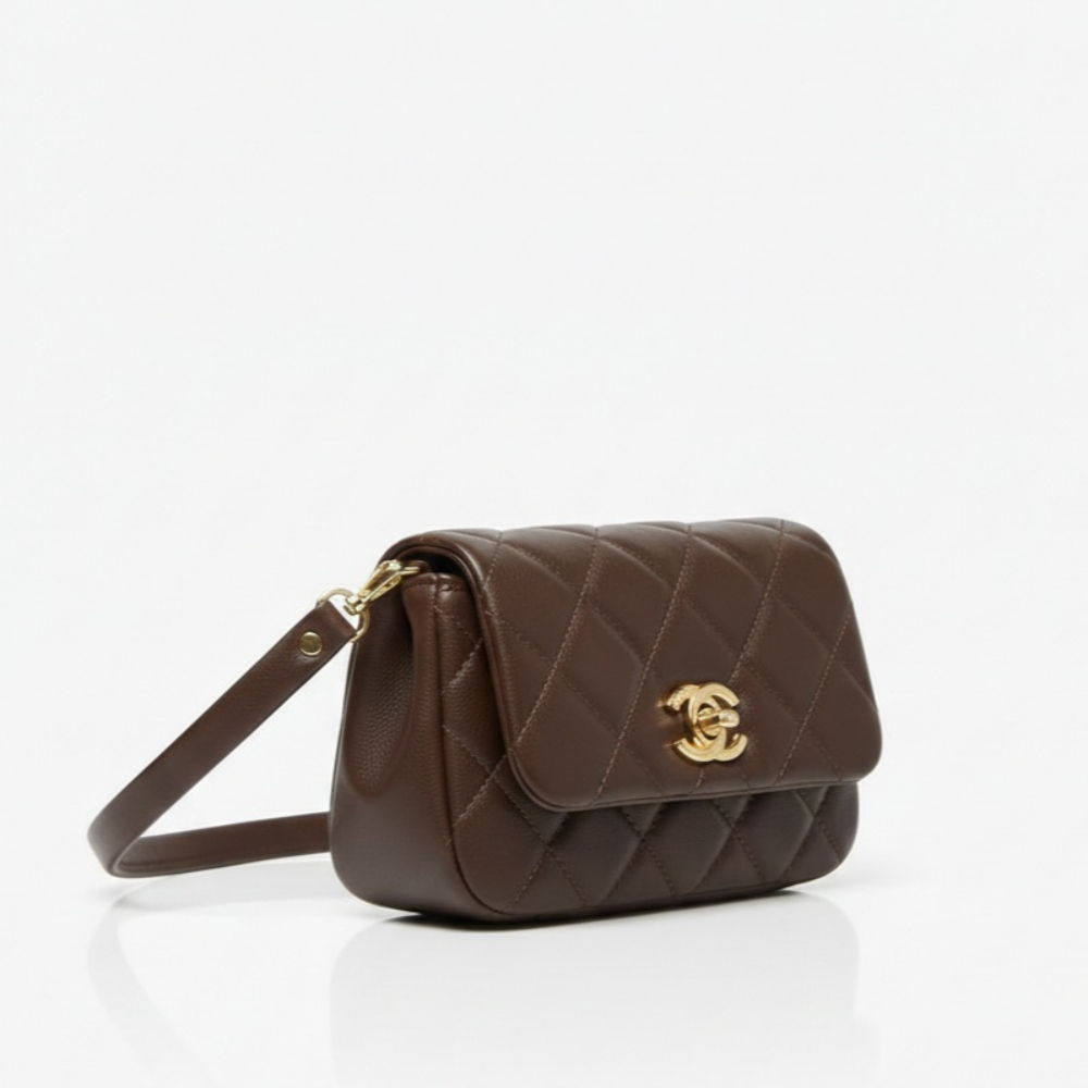 Stylish Quilted Handbag with Gold Tone Hardware