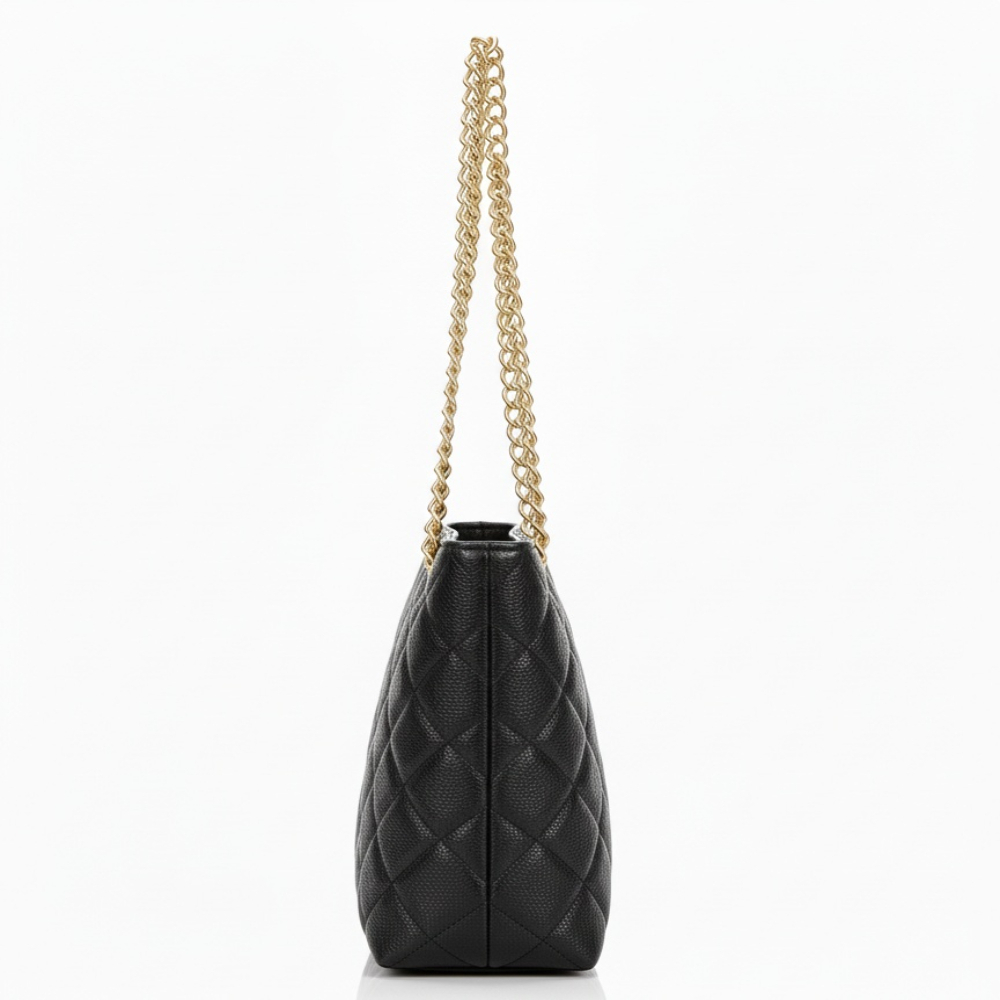 Stylish Black Quilted Handbag with Gold Tone Chain Straps