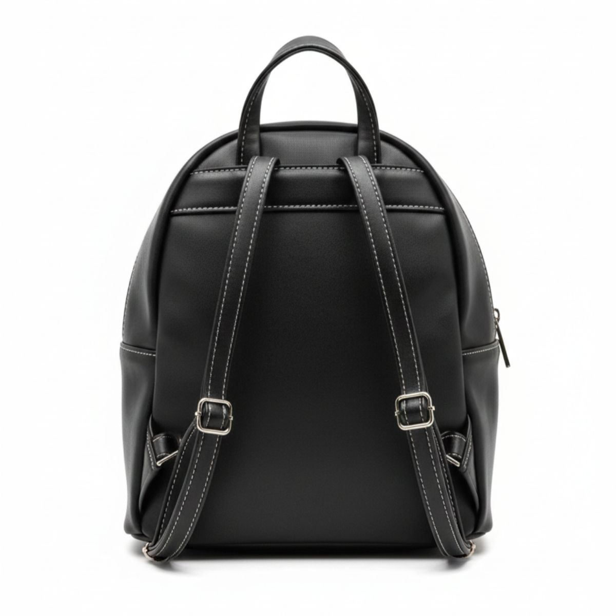 Black Leather Backpack with Embroidered Logo