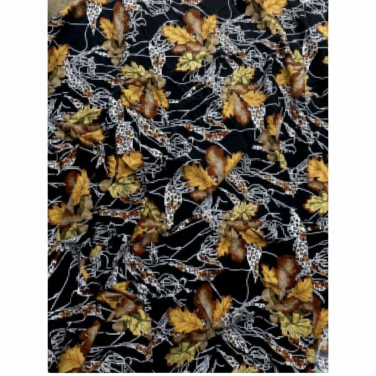 Crepe Vintage Autumn Themed Fabric with Fall Foliage Design