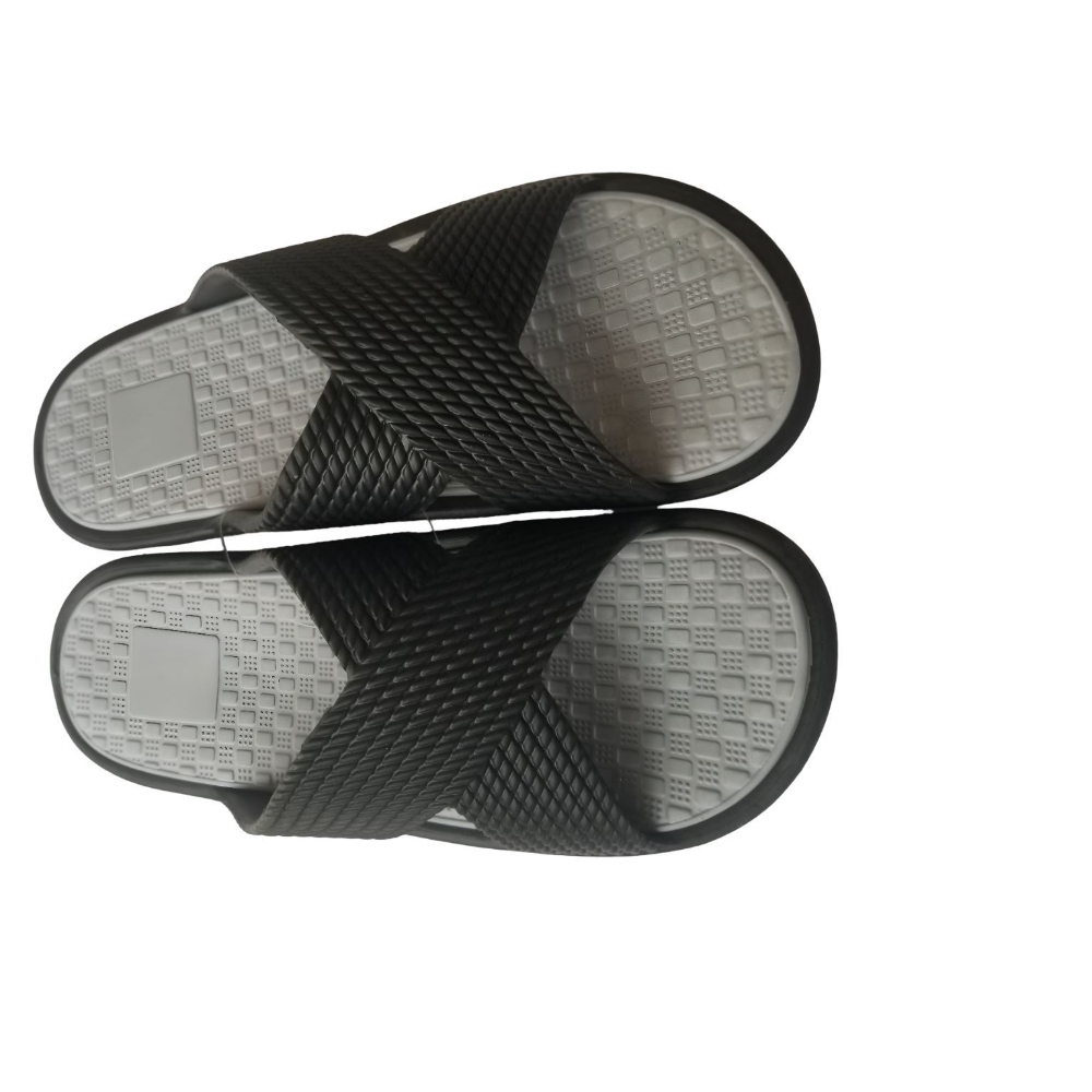Black and Gray Casual Rubber Slip On Sandals with Crisscross Strap Design