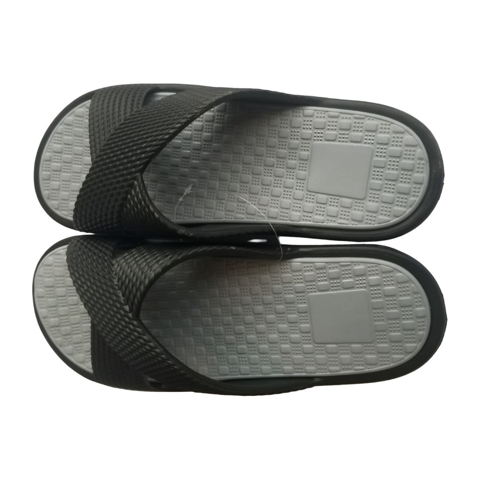 Black and Gray Casual Rubber Slip On Sandals with Crisscross Strap Design
