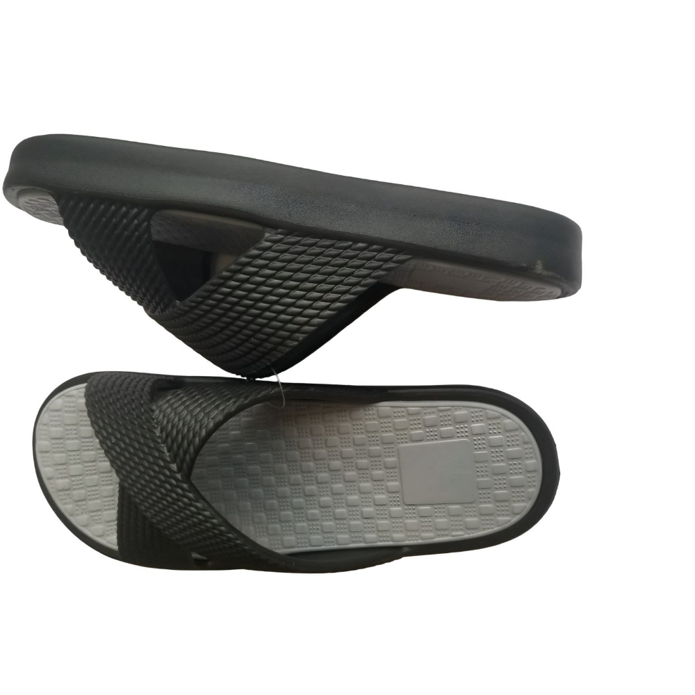 Black and Gray Casual Rubber Slip On Sandals with Crisscross Strap Design