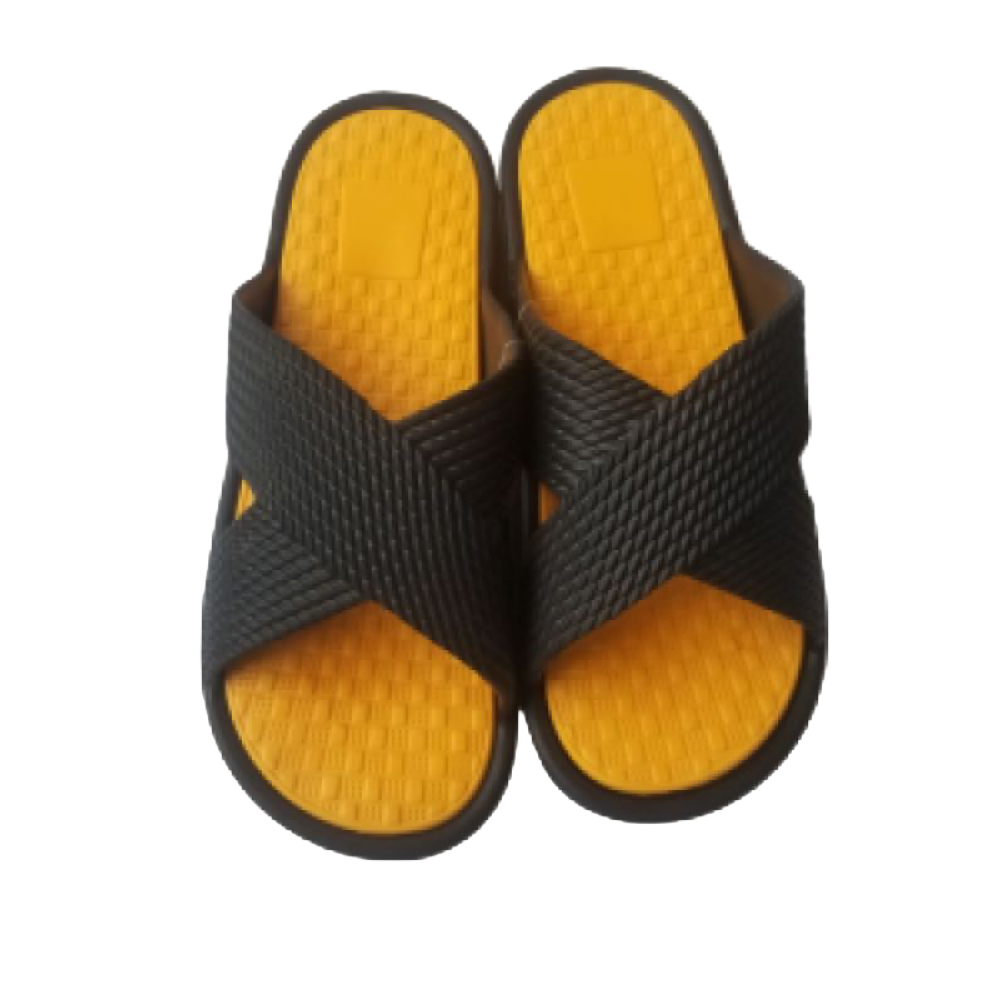 Black and Yellow Unisex Rubber Slip On Sandals with Crisscross Straps