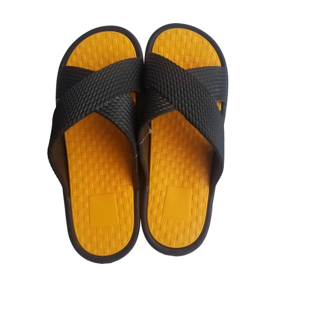 Black and Yellow Unisex Rubber Slip On Sandals with Crisscross Straps