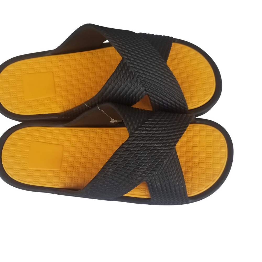 Black and Yellow Unisex Rubber Slip On Sandals with Crisscross Straps