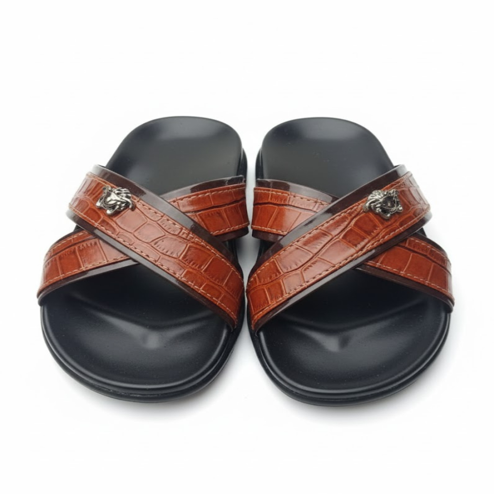 Men Stylish Slip On Sandals with Crisscross Faux Leather Straps