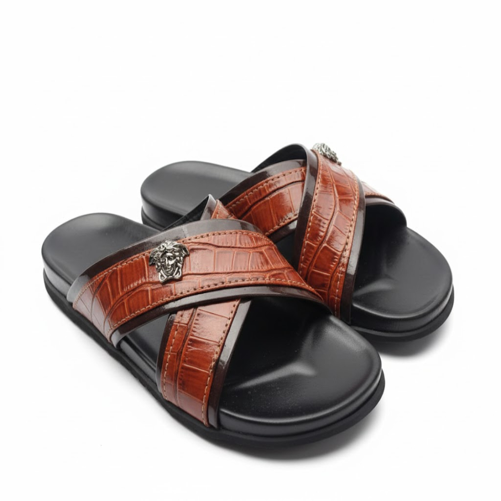 Men Stylish Slip On Sandals with Crisscross Faux Leather Straps