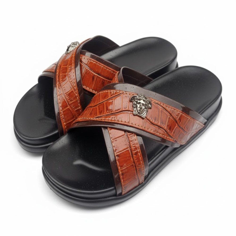 Men Stylish Slip On Sandals with Crisscross Faux Leather Straps