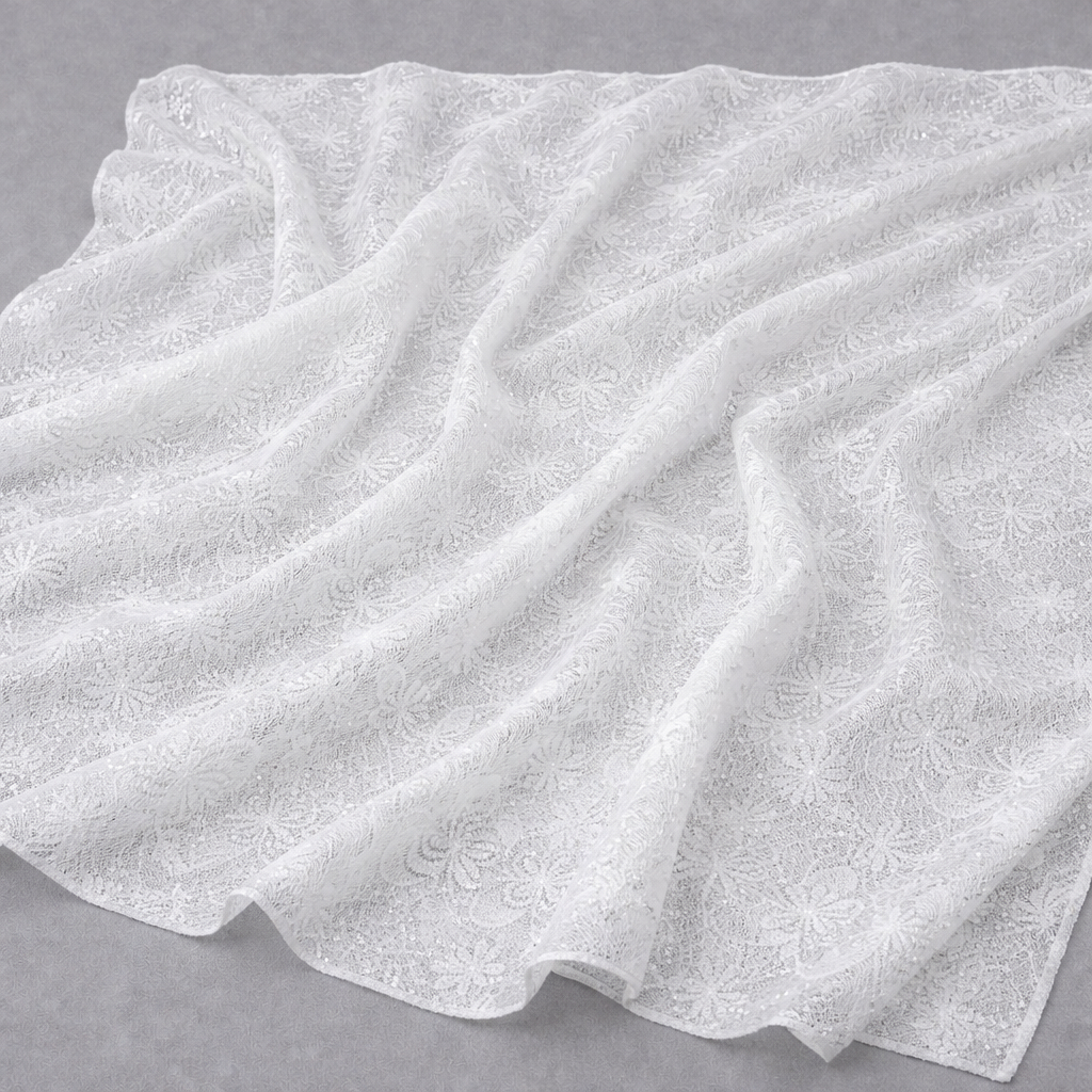 Quality White Tissue Voile Lace Finely Embroidered