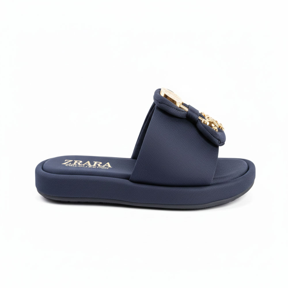 Premium navy blue Slip On Sandals with Gold Embellishments