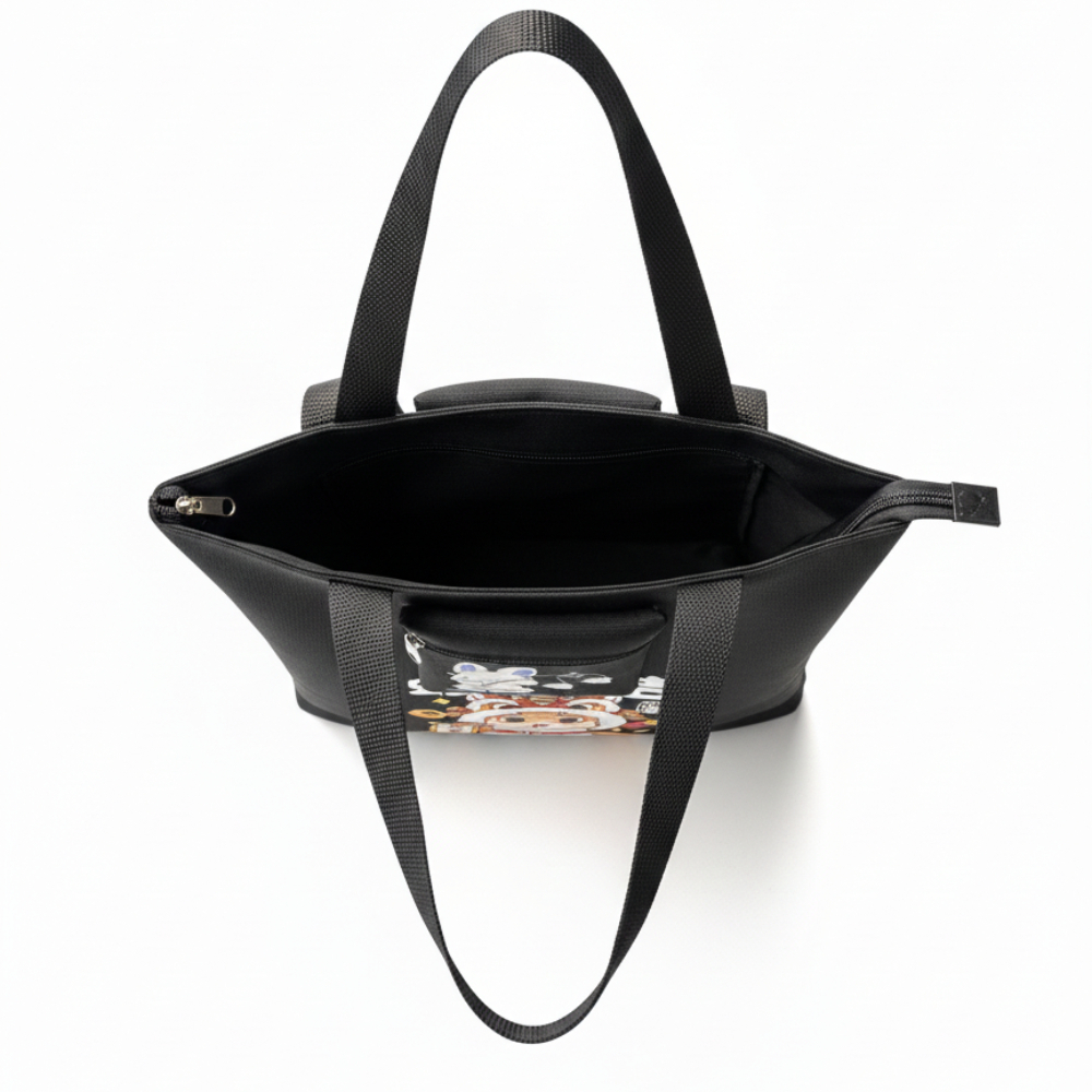 Black Tote Bag with Festive Design